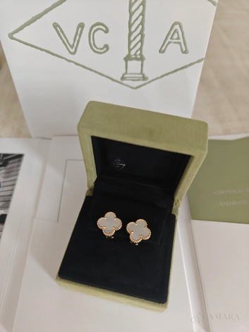 Van Cleef Earrings | Vintage Alhambra / White