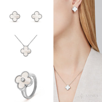 Van Cleef Jewelry Set | Alhambra / White Gold Tone